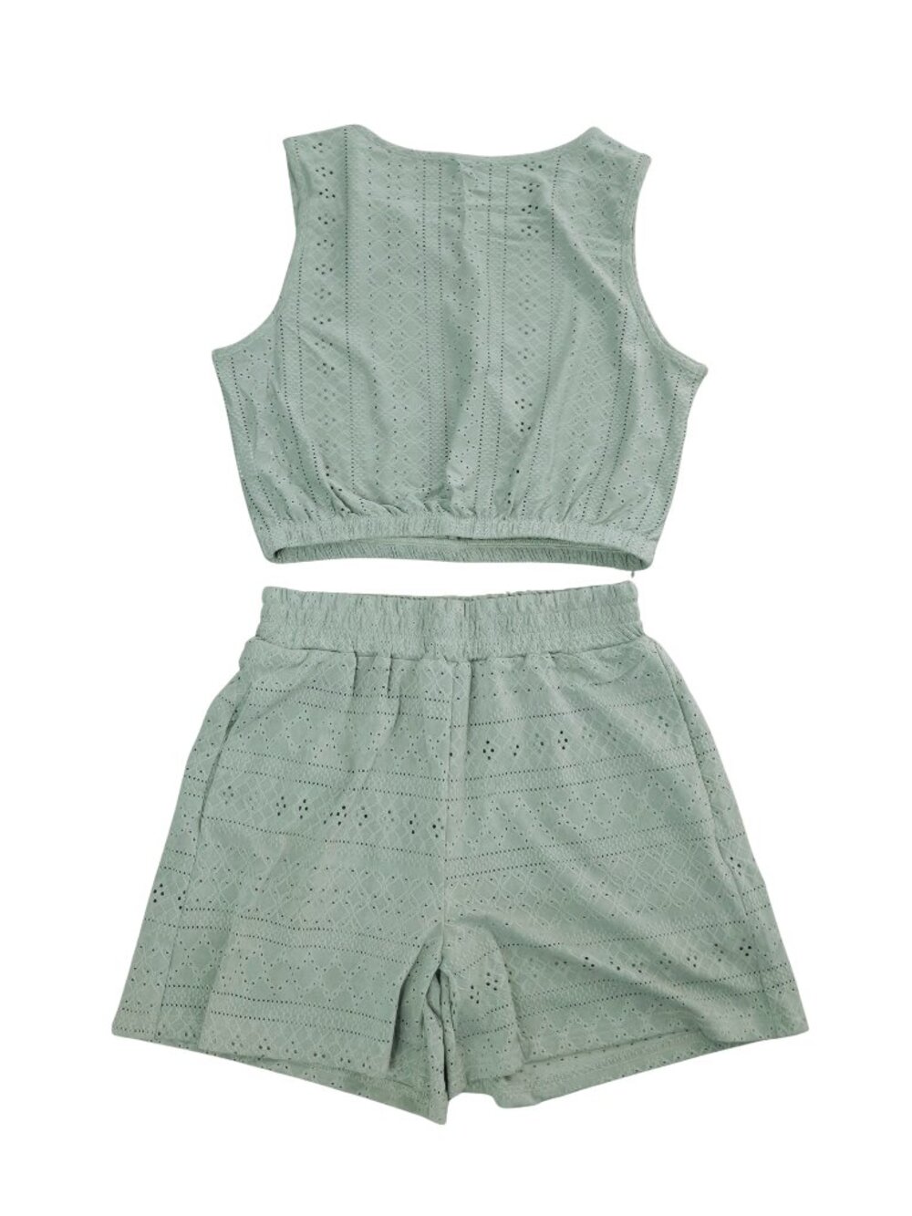 NWOT | Sage Mint Green Geometric Eyelet 2-Piece Crop Tank & Short Set | Small